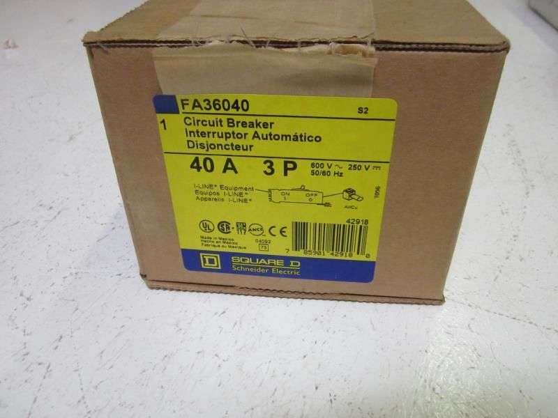 SQUARE D FA36040 CIRCUIT BREAKER 40A 3P 600V  *NEW IN BOX*