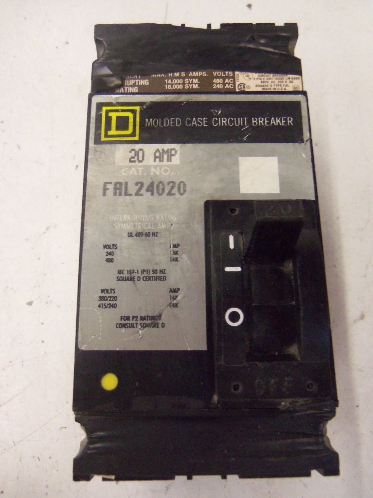 SQUARE D FAL24020 CIRCUIT BREAKER *USED*
