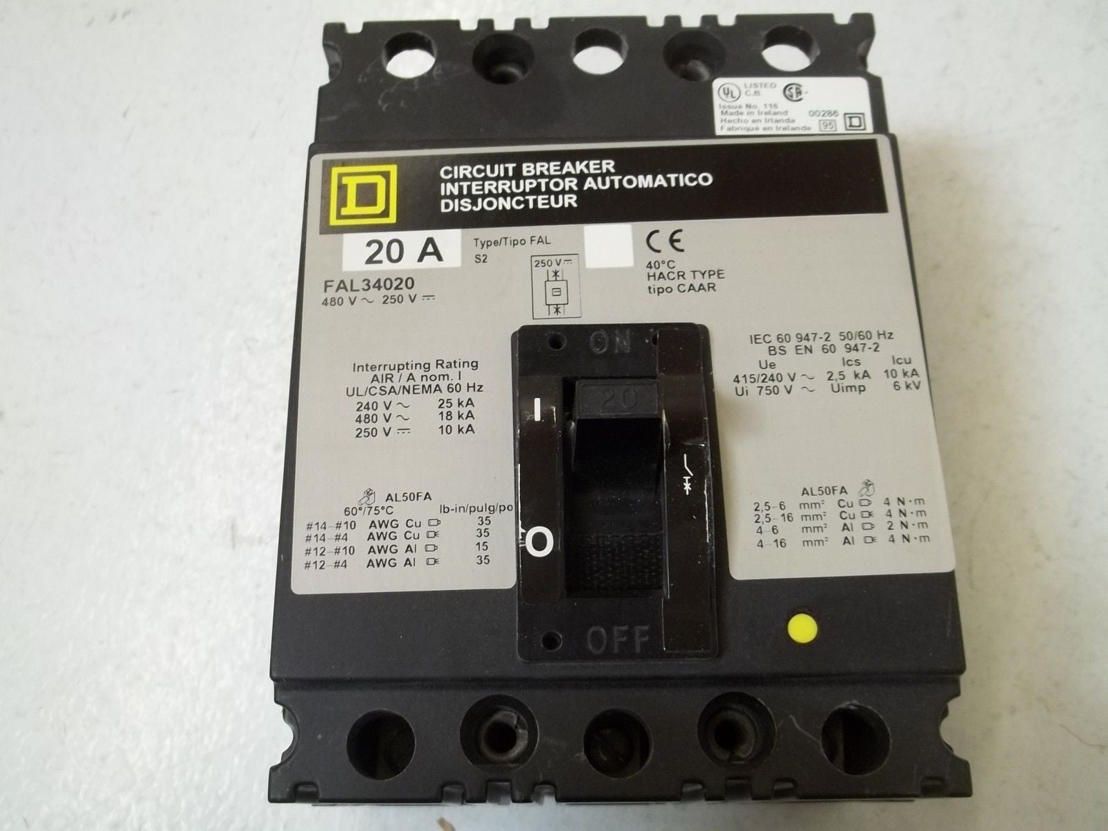 SQUARE D FAL34020 CIRCUIT BREAKER 20A (GREY) *NEW IN BOX*