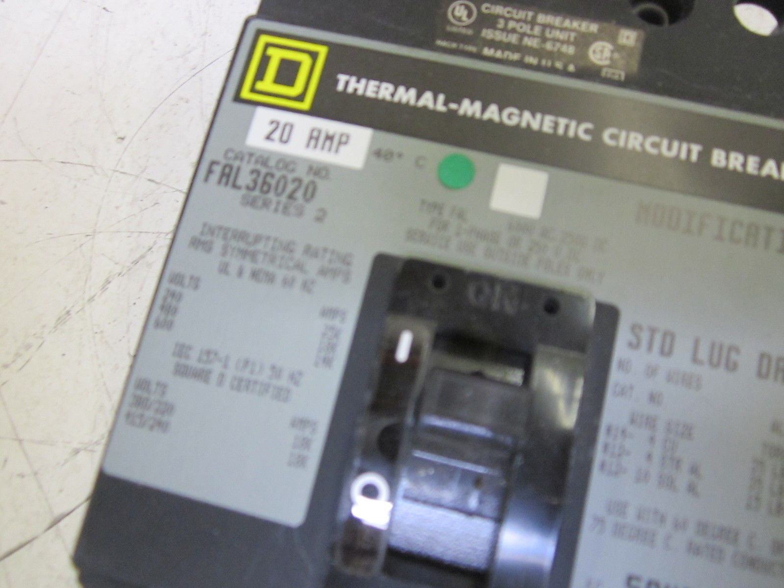 SQUARE D FAL36020 CIRCUIT BREAKER 3P 20A 600V *NEW IN BOX*