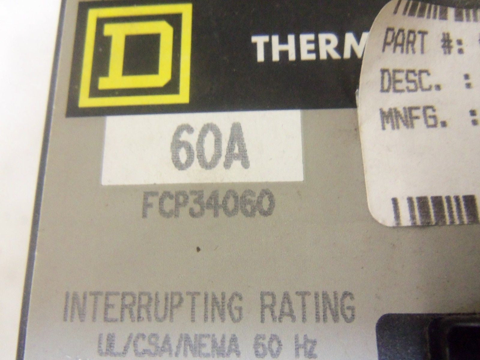 SQUARE D FCP34060 CIRCUIT BREAKER 60A *NEW NO BOX*