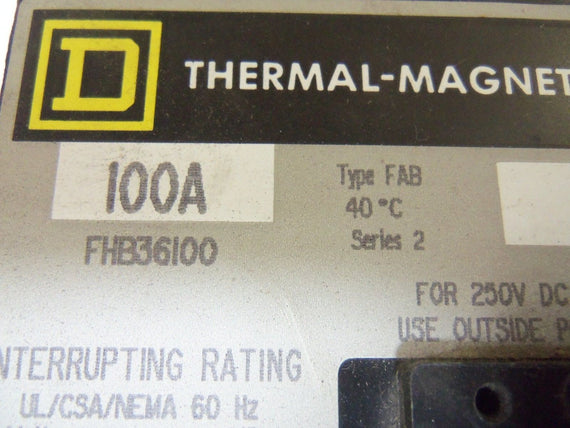 SQUARE D FHB36100 CIRCUIT BREAKER *USED*