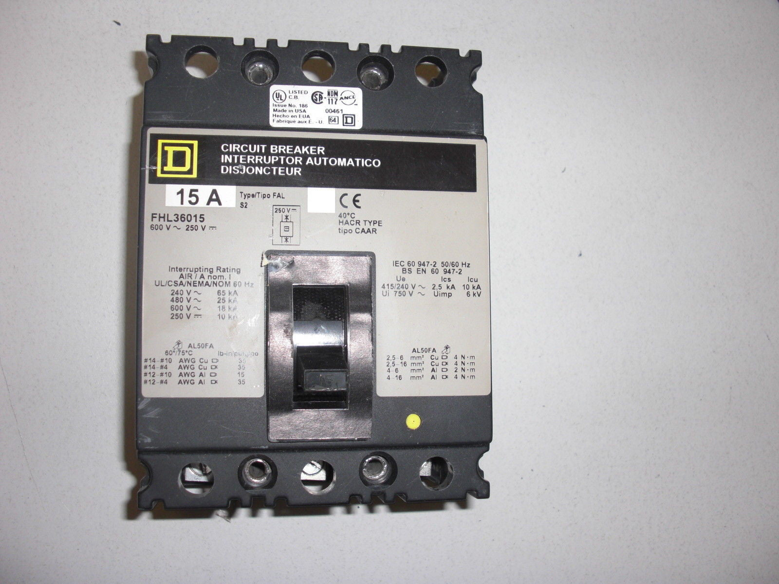 SQUARE D FHL36015 CIRCUIT BREAKER *NEW NO BOX*