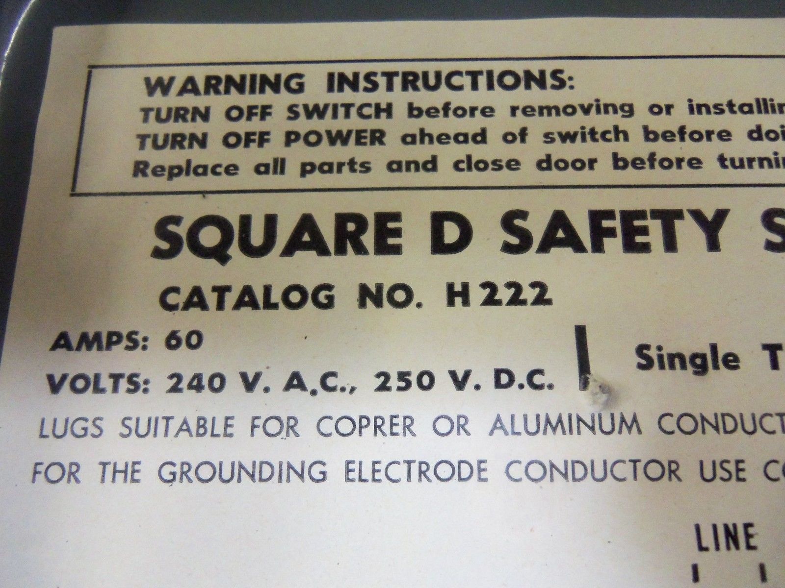 SQUARE D H222 SAFETY SWITCH 60A 240V *NEW NO BOX*