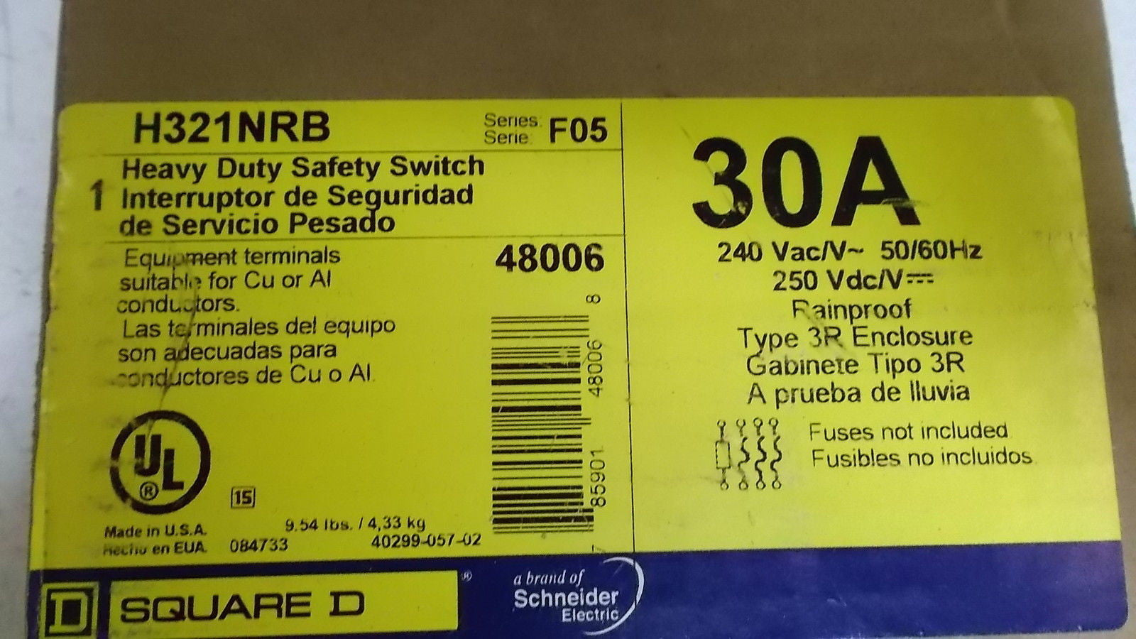 SQUARE D H321NRB SAFETY SWITCH *FACTORY SEALED*