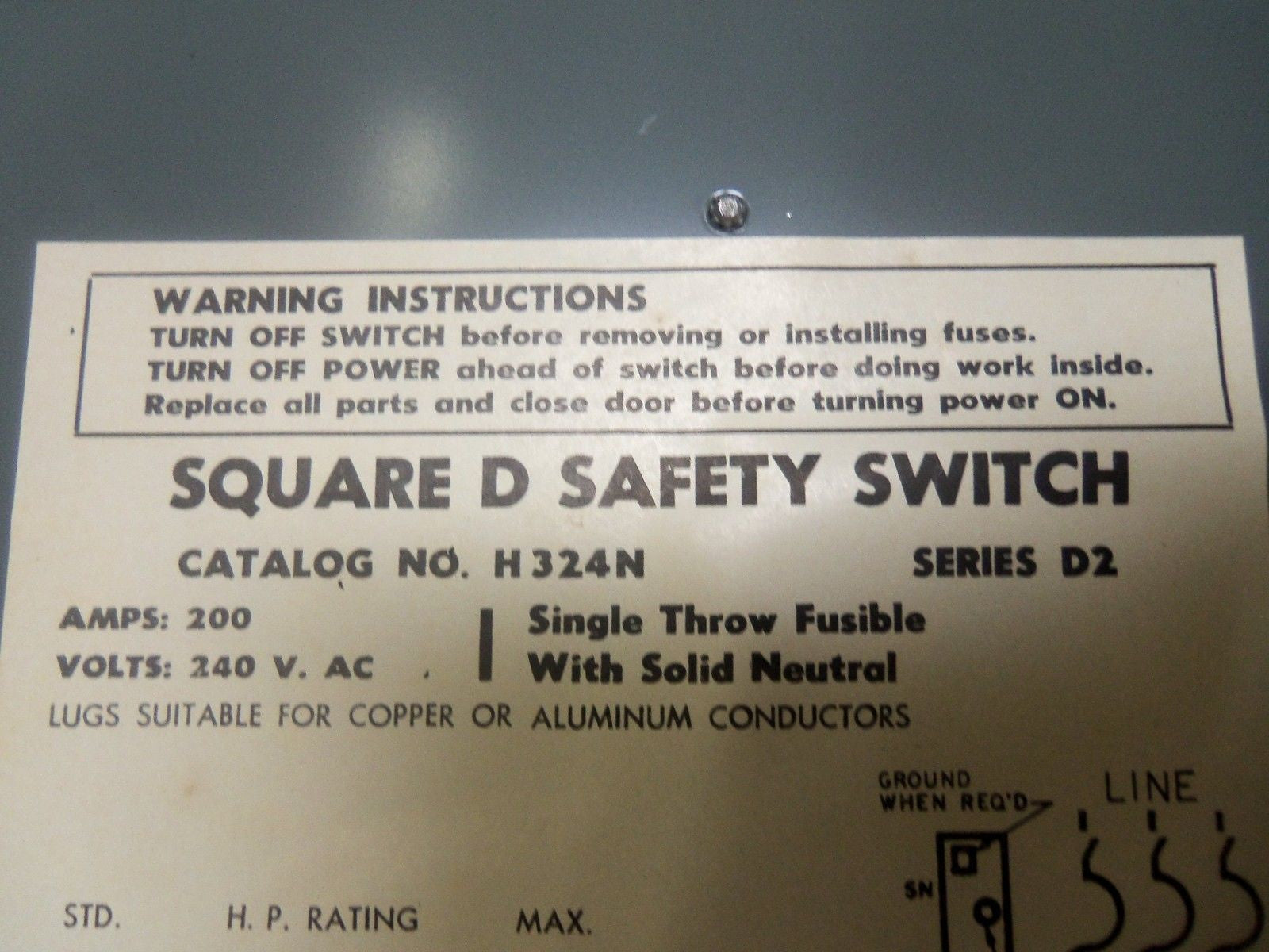 SQUARE D H324N SAFETY SWITCH *USED*