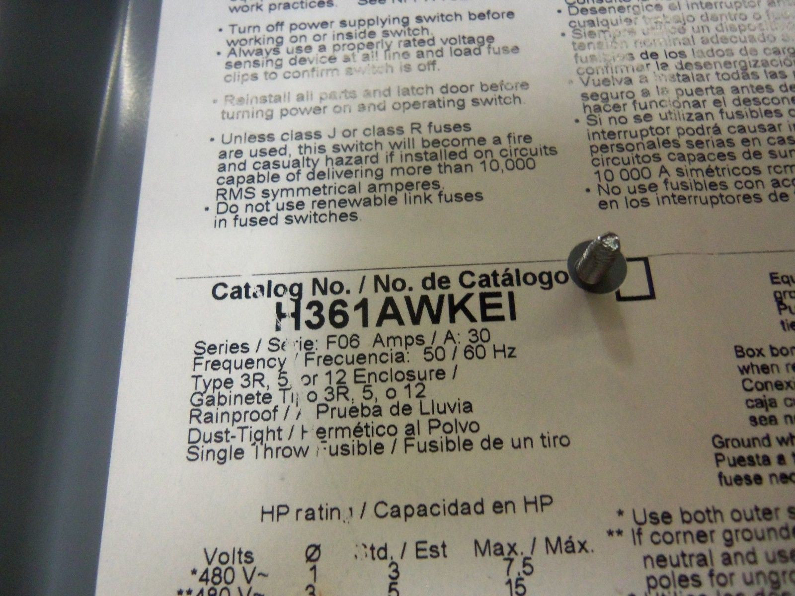 SQUARE D H361AWKEI *USED*