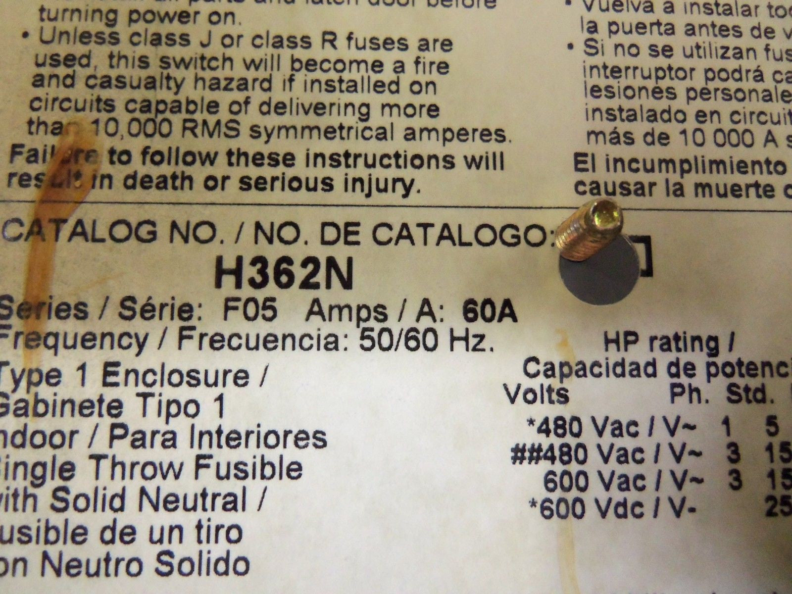 SQUARE D H362N SWITCH *NEW NO BOX*