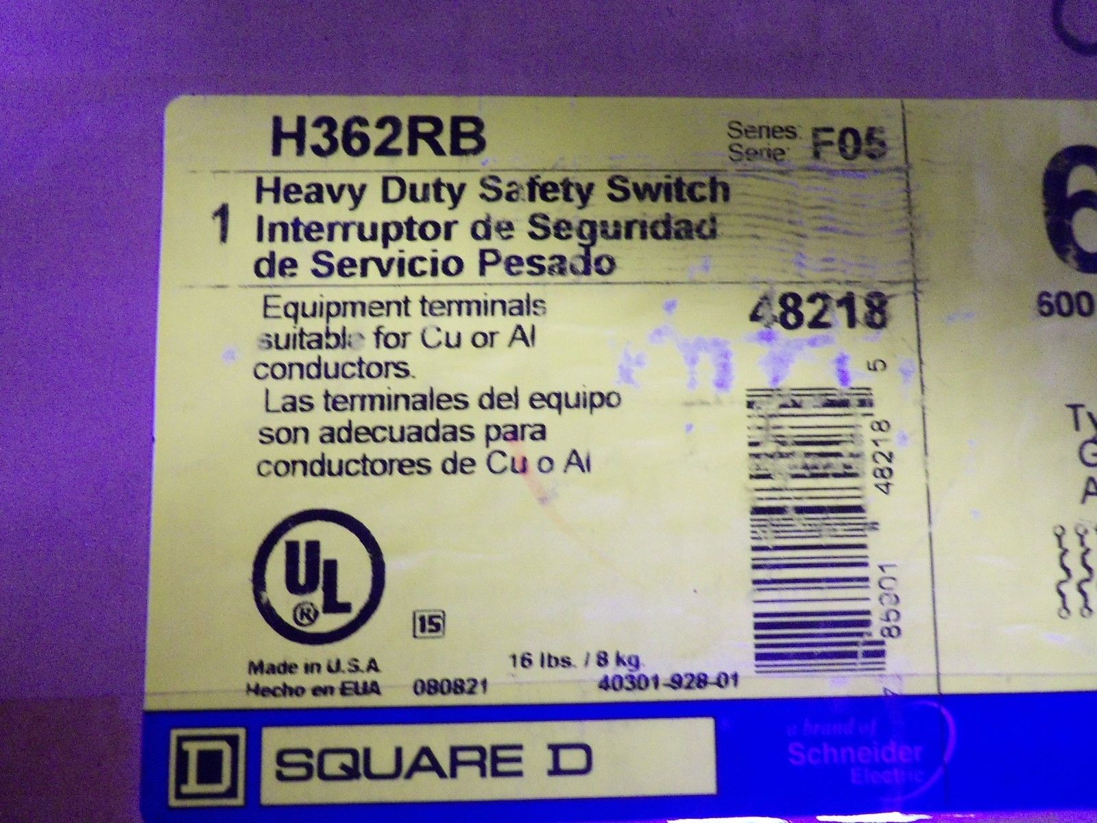SQUARE D H362RB SAFETY SWITCH * SEALED *