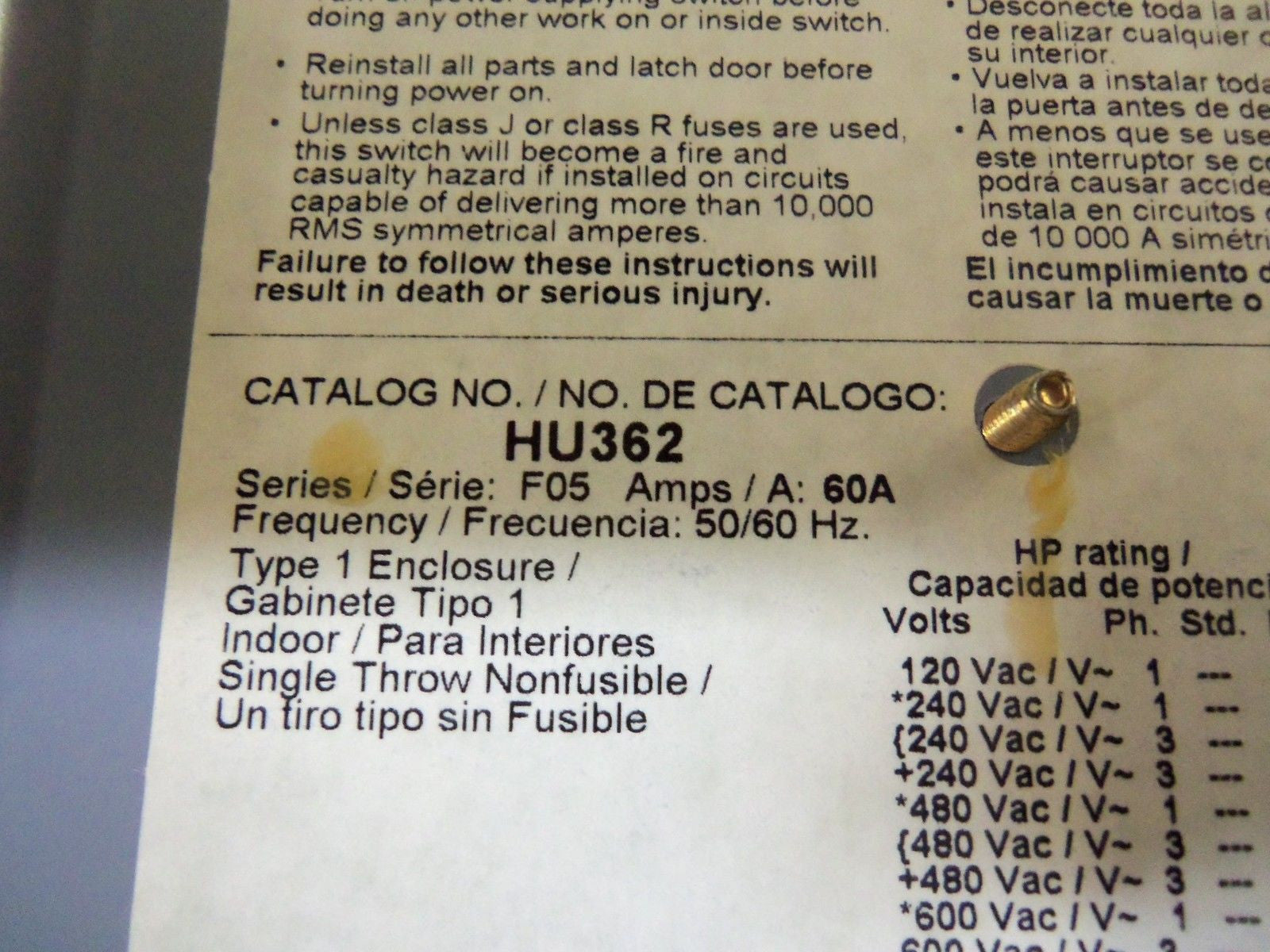 SQUARE D HU362 SAFETY SWITCH *NEW IN BOX*