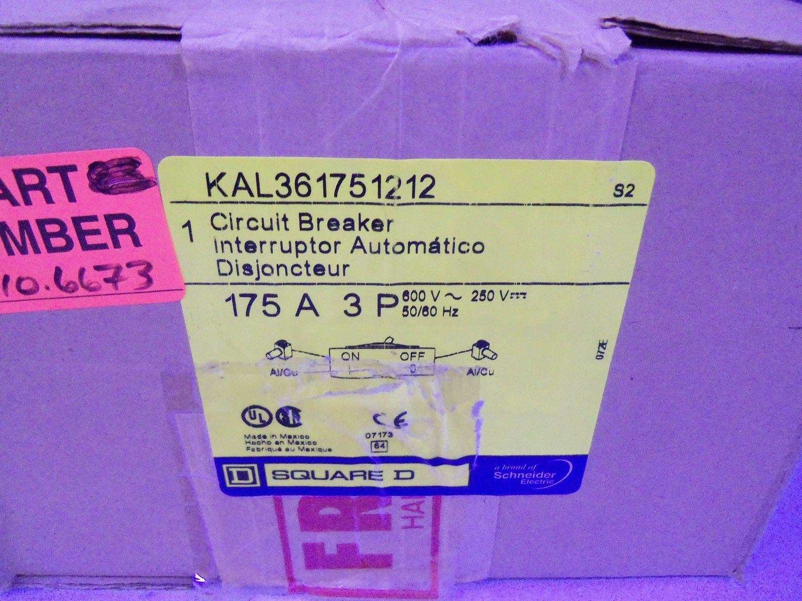 SQUARE D KAL361751212 CIRCUIT BREAKER *FACTORY SEALED*