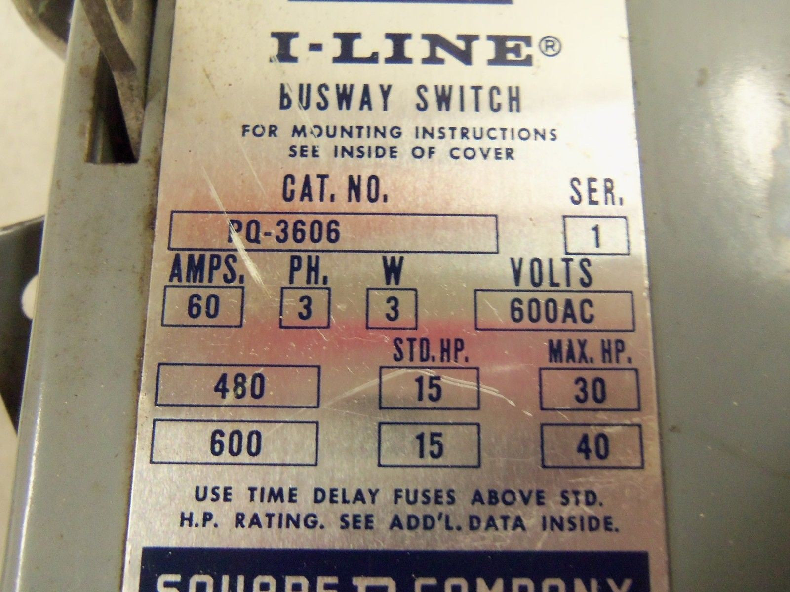 SQUARE D PQ-3606 BUSWAY SWITCH *USED*