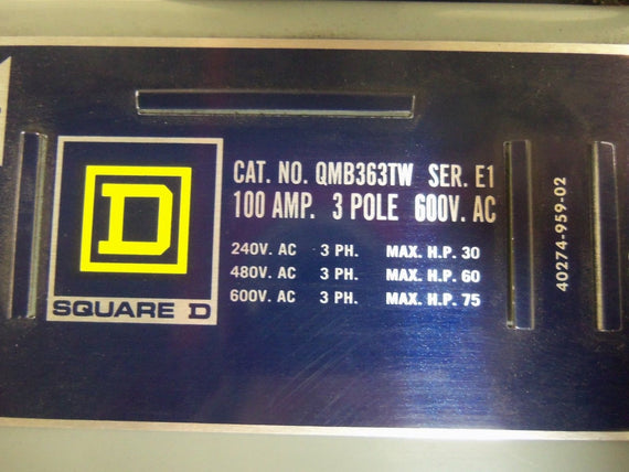 SQUARE D QMB363TW SWITCH *USED*