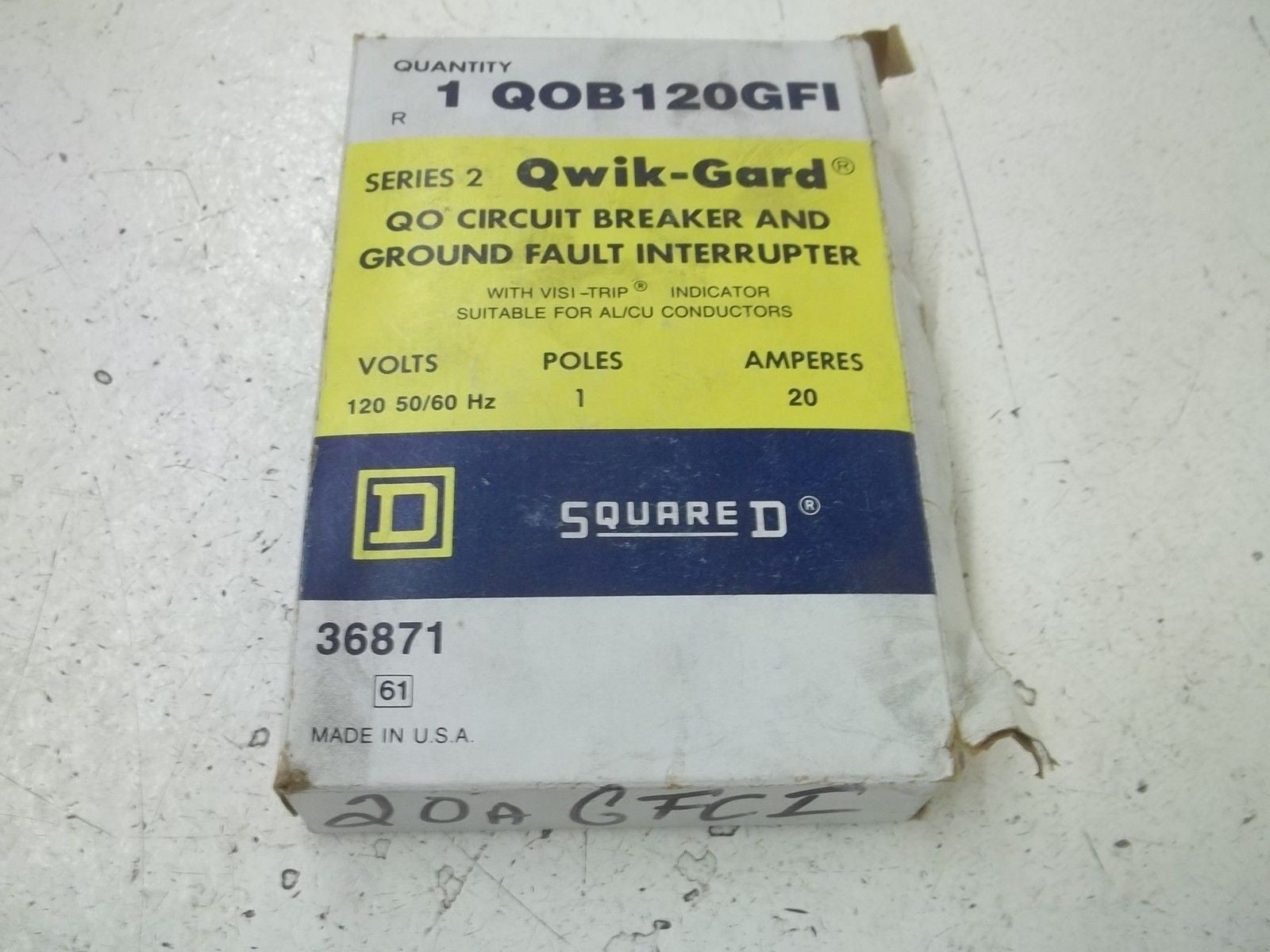SQUARE D QOB120GFI CIRCUIT BREAKER 20A *NEW IN BOX*