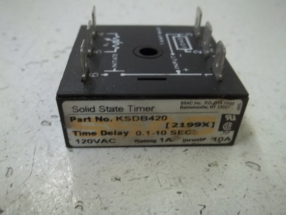 SSAC INC. KSDB420 SOLID STATE TIMER 0.1-10 SEC. 120V *NEW IN BOX*