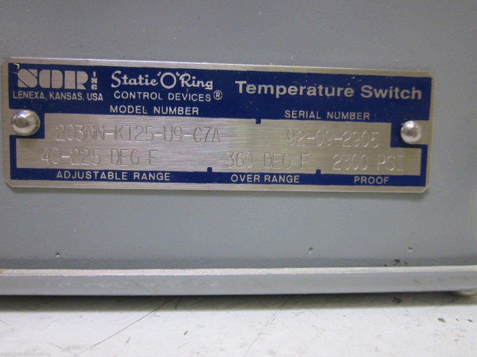 SOR ELECTROMECHANICAL TEMPERATURE SWITCH 203NN-K125-U9-C7A * NEW *