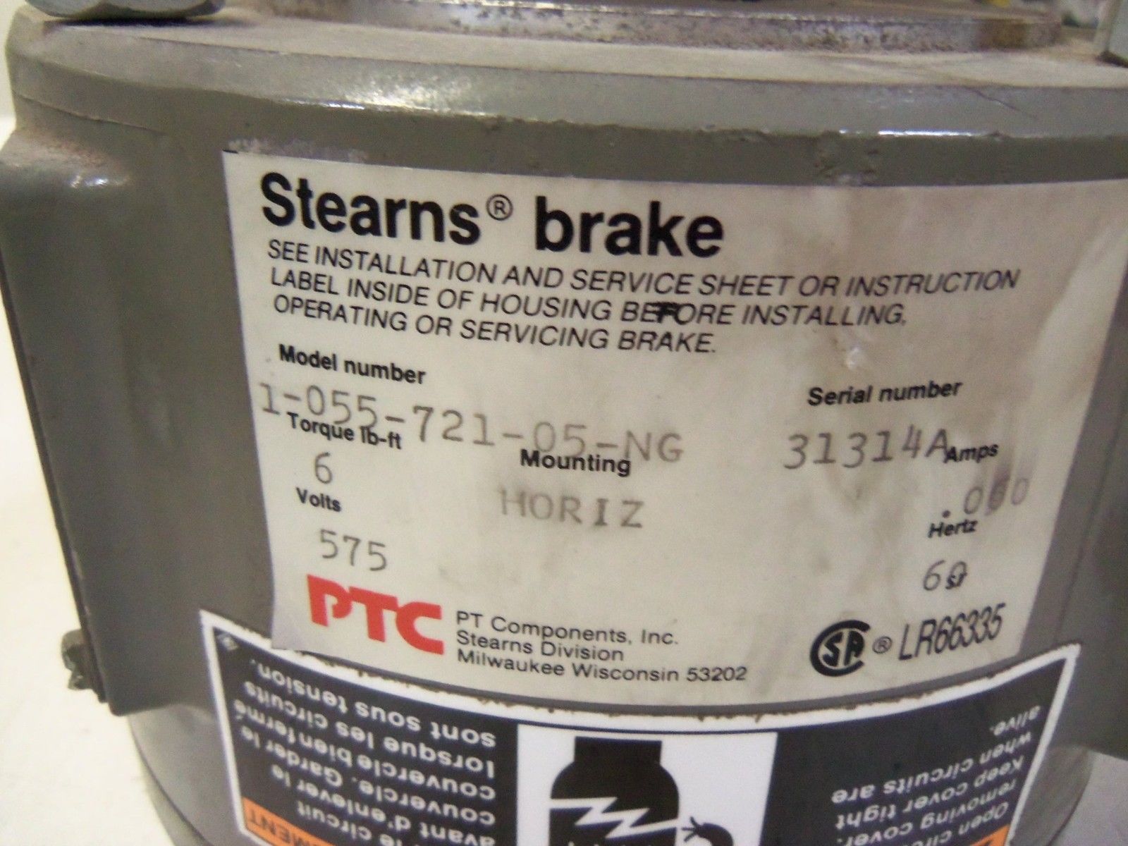 STEARNS BRAKE 1-055-721-05-NG *USED*
