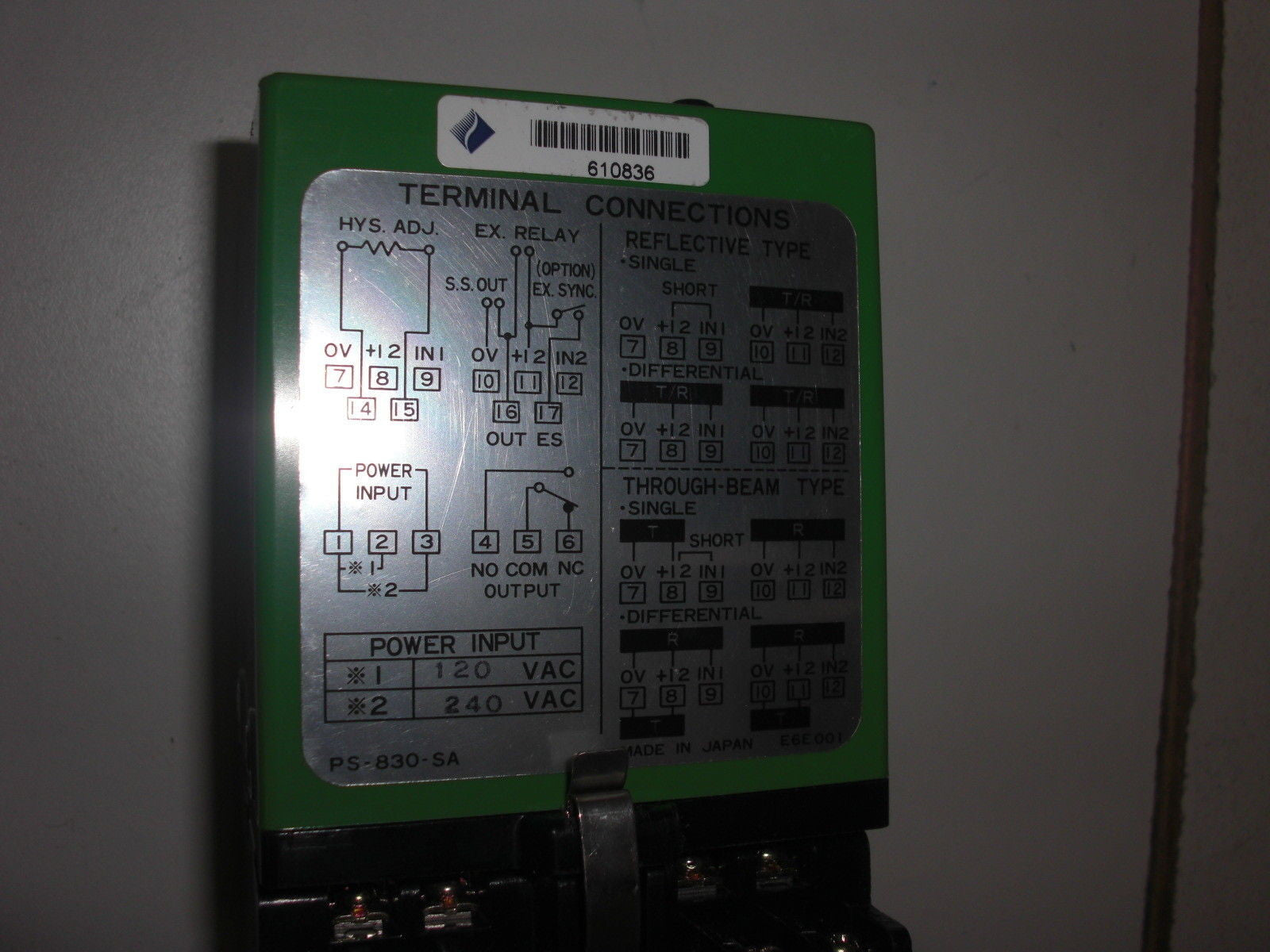 SUNX PS-830-SA CONTROL UNIT *USED*