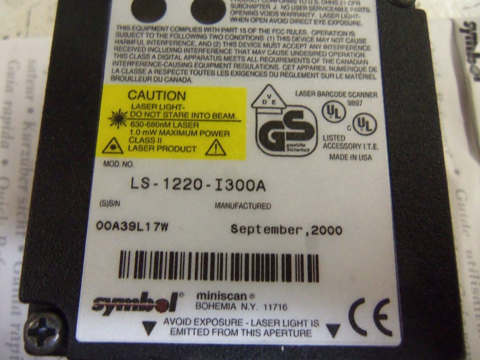 SYMBOL LS-1220-I300A BARCODE SCANNER MINISCAN *NEW IN BOX*