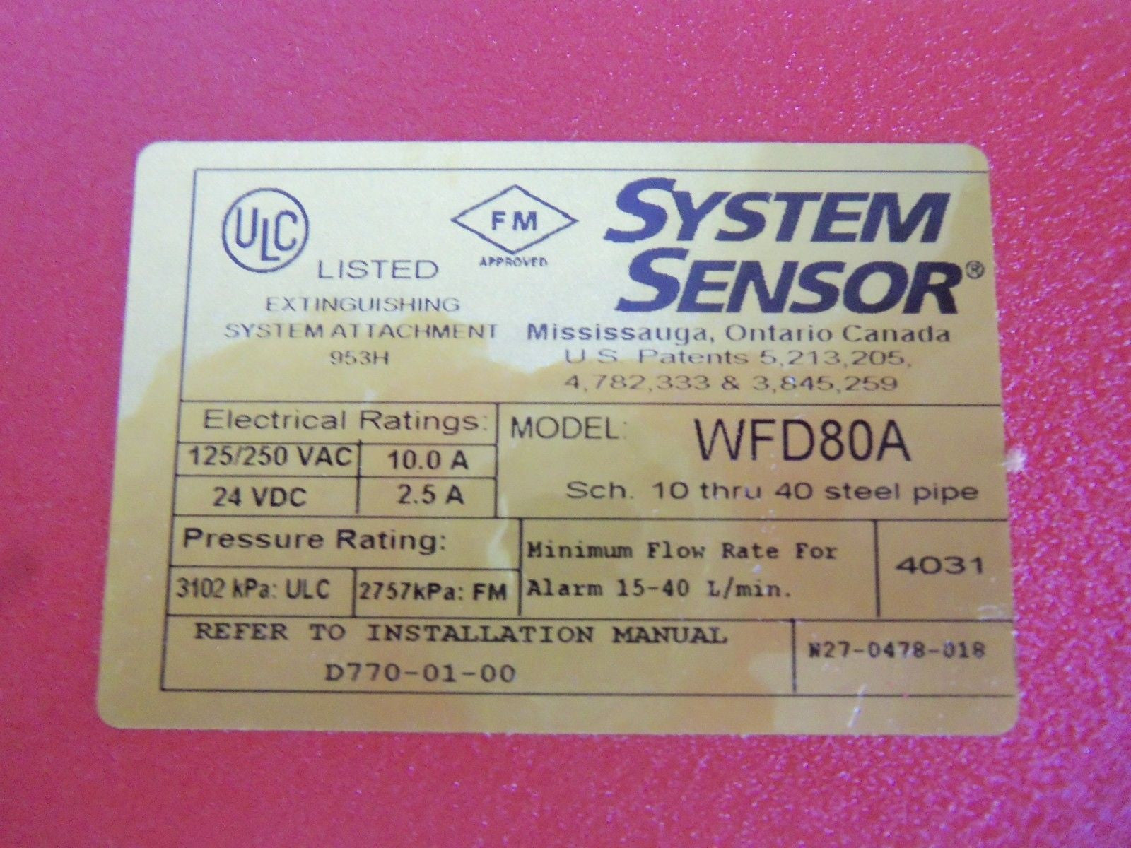 SYSTEM SENSOR WFD80A SENSOR *NEW IN BOX*