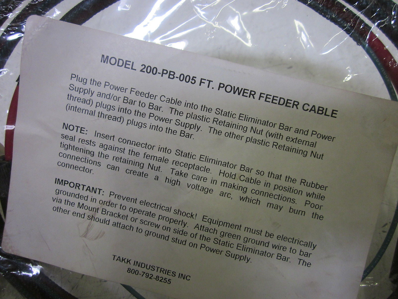 TAKK IND. 200-PB-005 FT. POWER FEEDER CABLE *NEW IN FACTORY BAG*