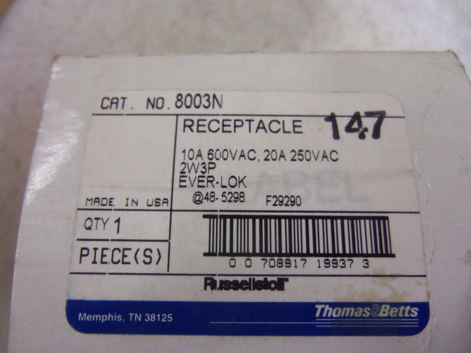 THOMAS & BETTS RUSSELLSTOLL 8003N RECEPTACLE *NEW IN BOX*