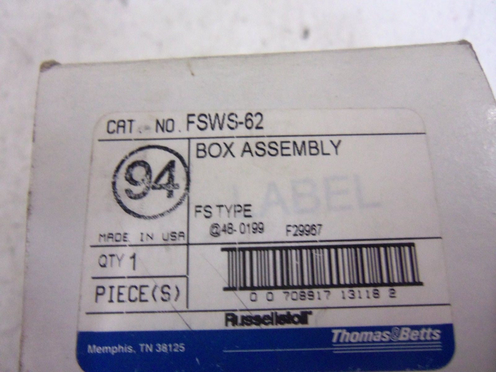 THOMAS & BETTS RUSSELLSTOLL FSWS-62 BOX ASSEMBLY *NEW IN BOX*