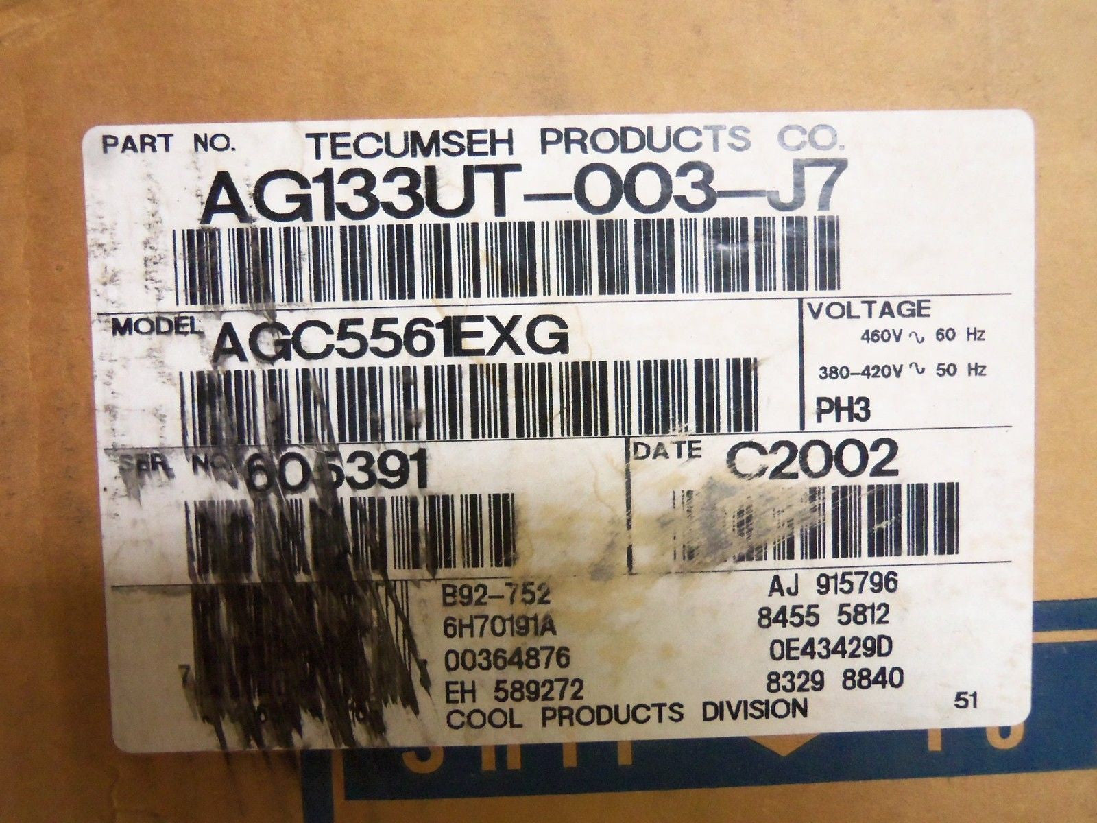 TECHUMSEH AG133UT-003-J7 COMPRESSOR *NEW IN BOX*