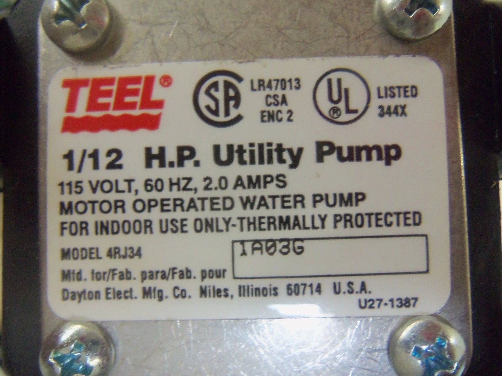 TEEL 4RJ34 UTILITY PUMP 1/12 HP *NEW IN BOX*