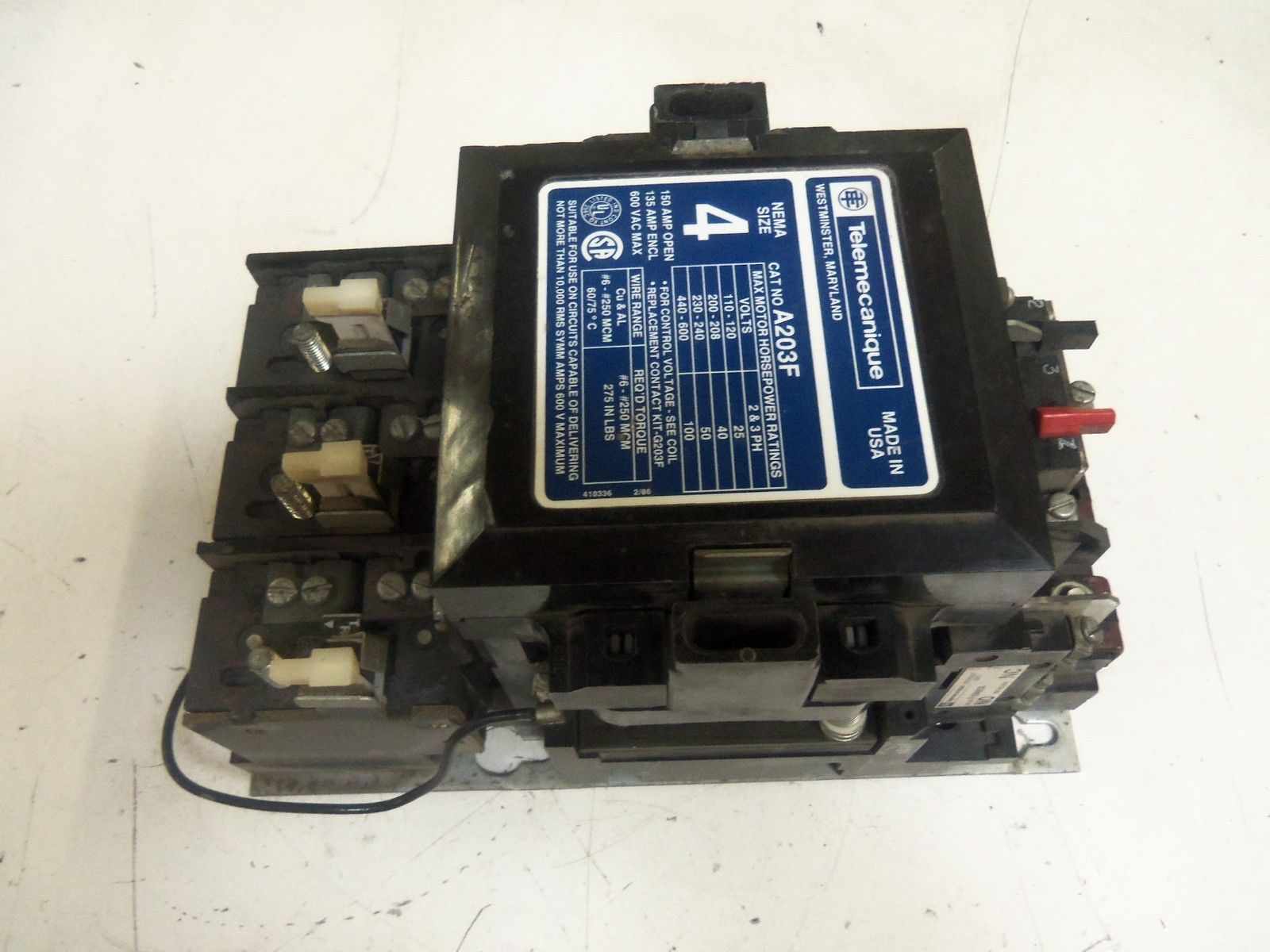 TELEMECANIQUE NEMA SIZE 4 A203F MOTOR STARTER 120V *USED*