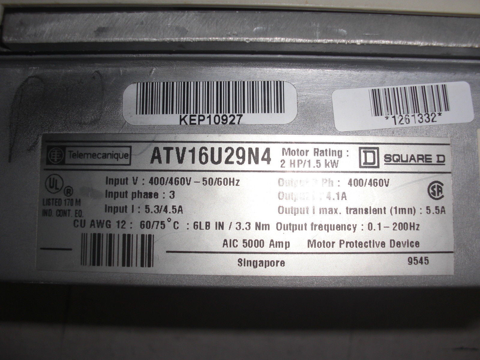 TELEMECANIQUE ALTIVAR16 ATV16U29N4 AC DRIVE 2HP *USED*