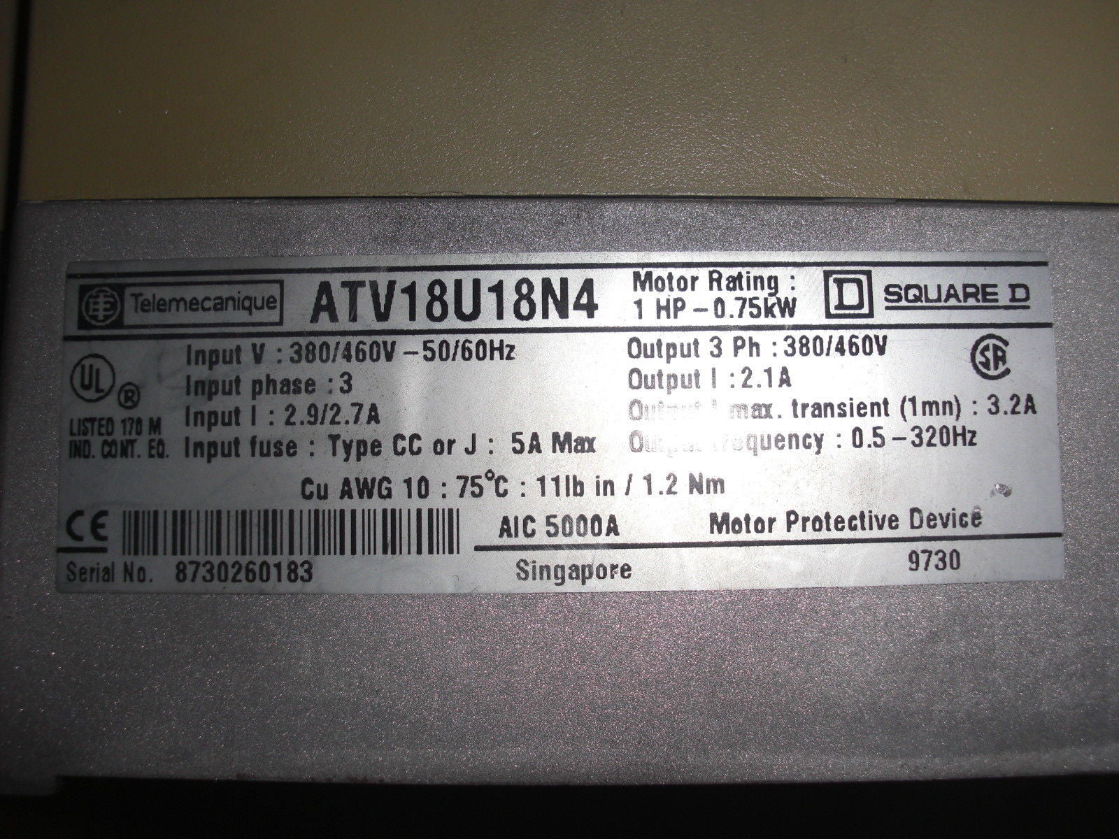 TELEMECANIQUE ATV18U18N4 *USED*