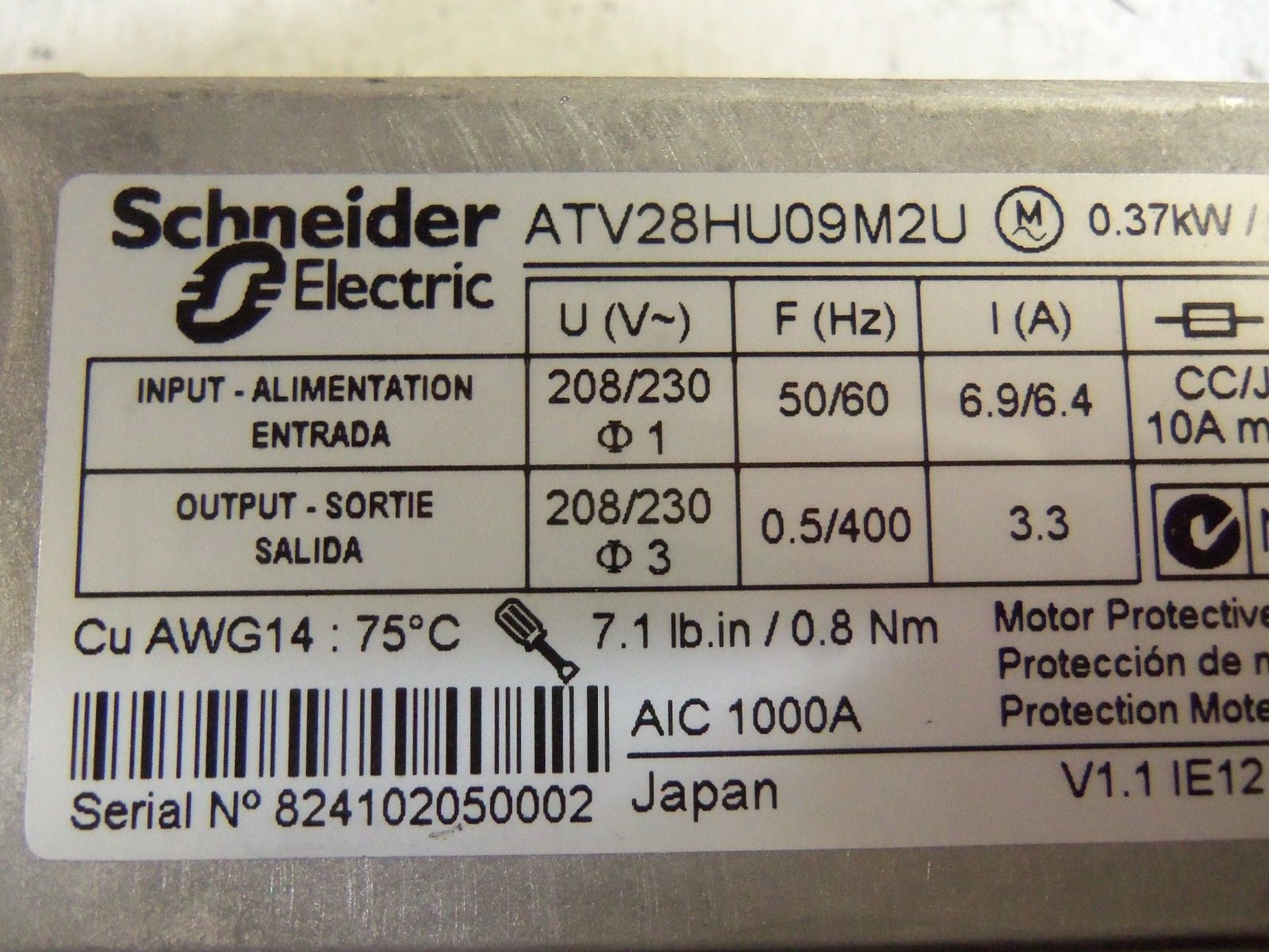 TELEMECANIQUE ATV28HU09M2U DRIVE *USED*