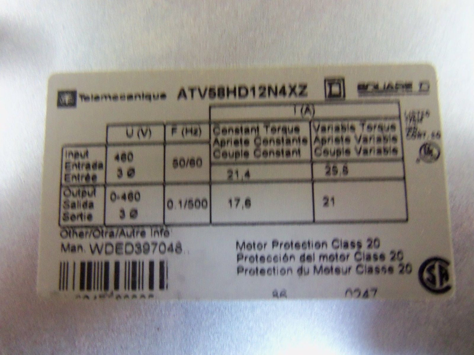 TELEMECANIQUE ALTIVAR 58 TRX ATV58HD12N4XZ AC SPEED DRIVE *NEW IN BOX*