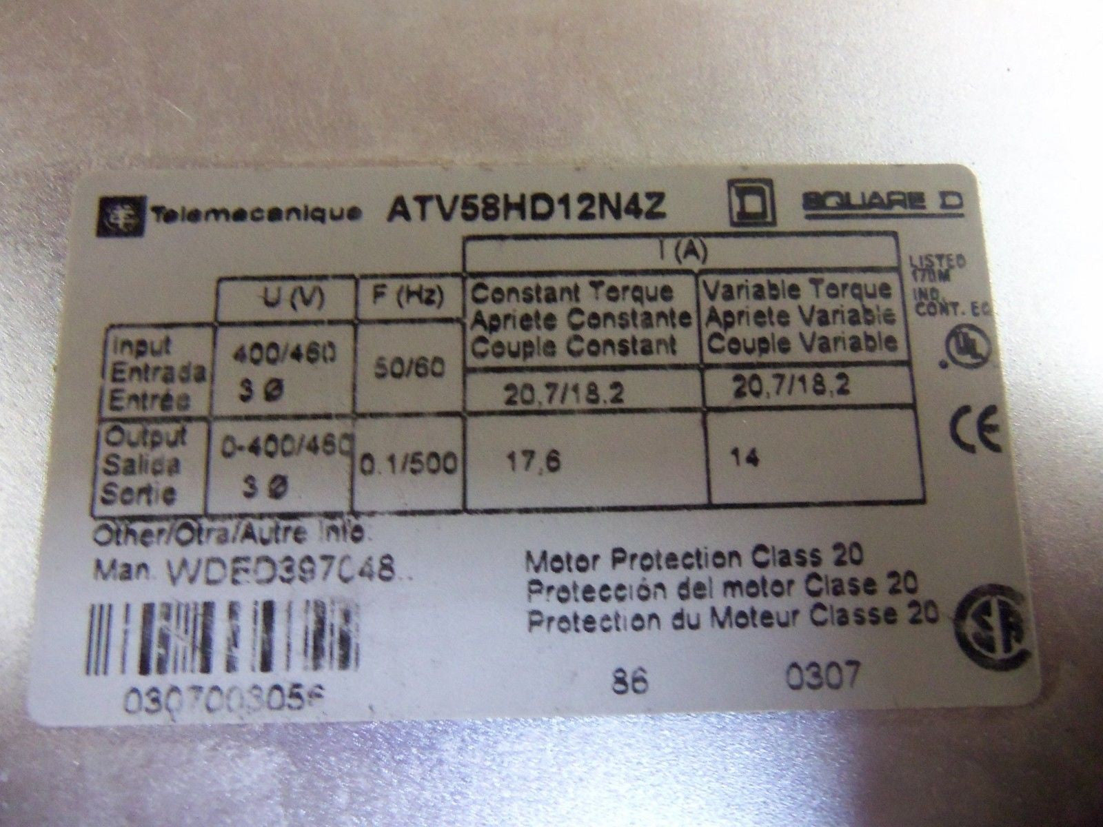 TELEMECANIQUE ATV58HD12N4Z DRIVE *USED*