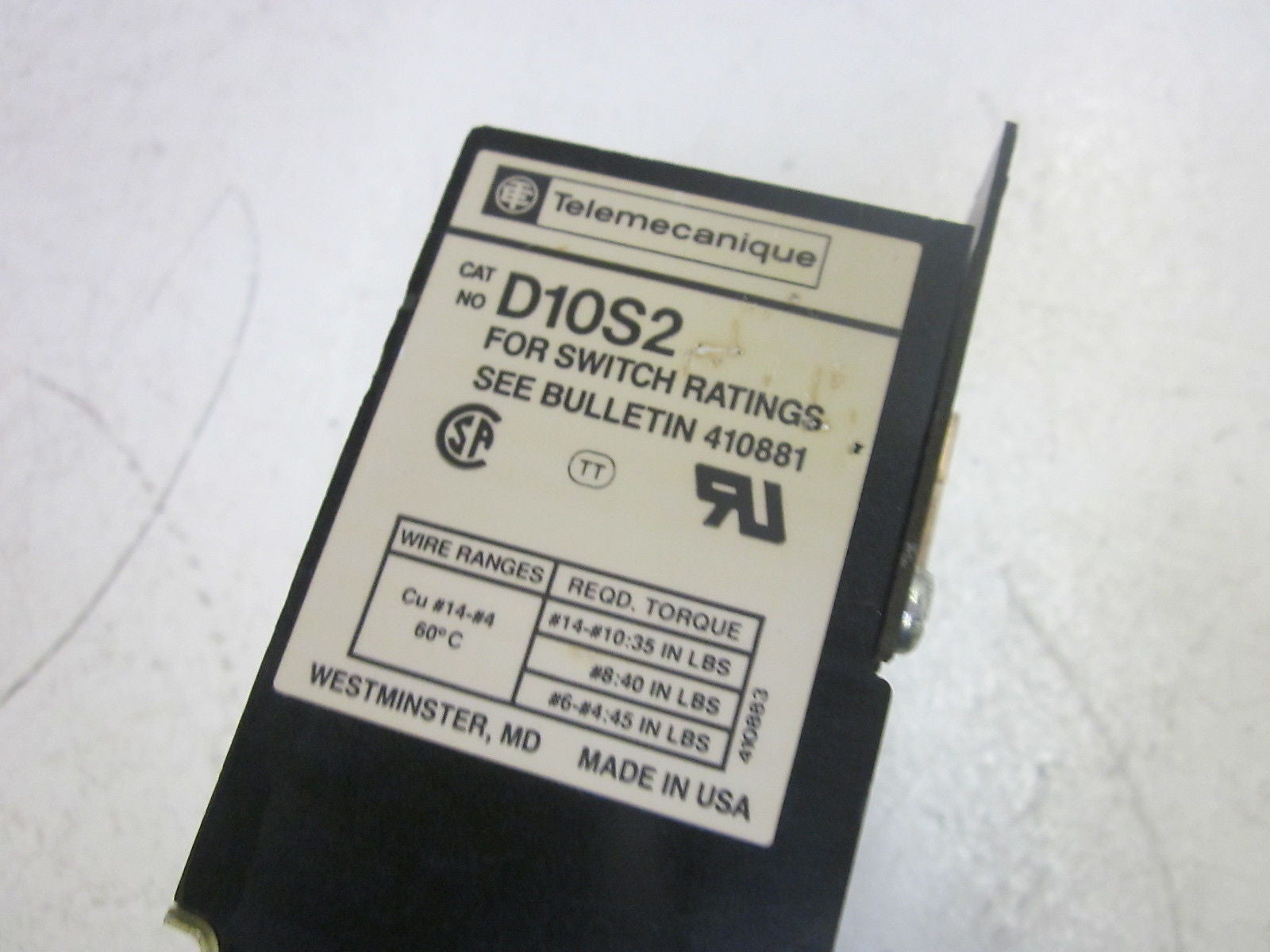 TELEMECANIQUE D10S2 DISCONNECT WITCH 60A 600V (AS PICTURED) *USED*