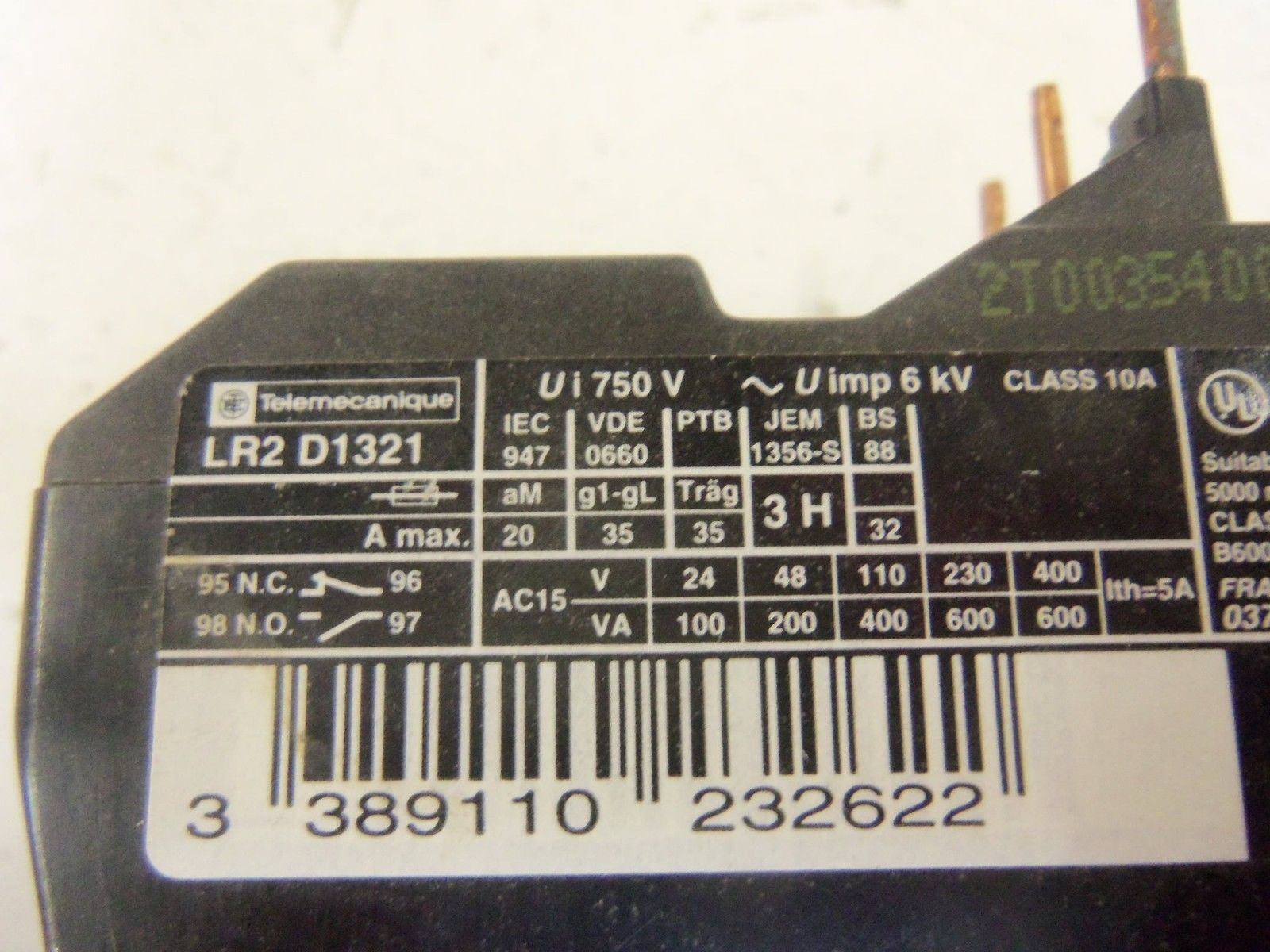 TELEMECANIQUE LR2D1321 OVERLOAD RELAY 12-18A *USED*