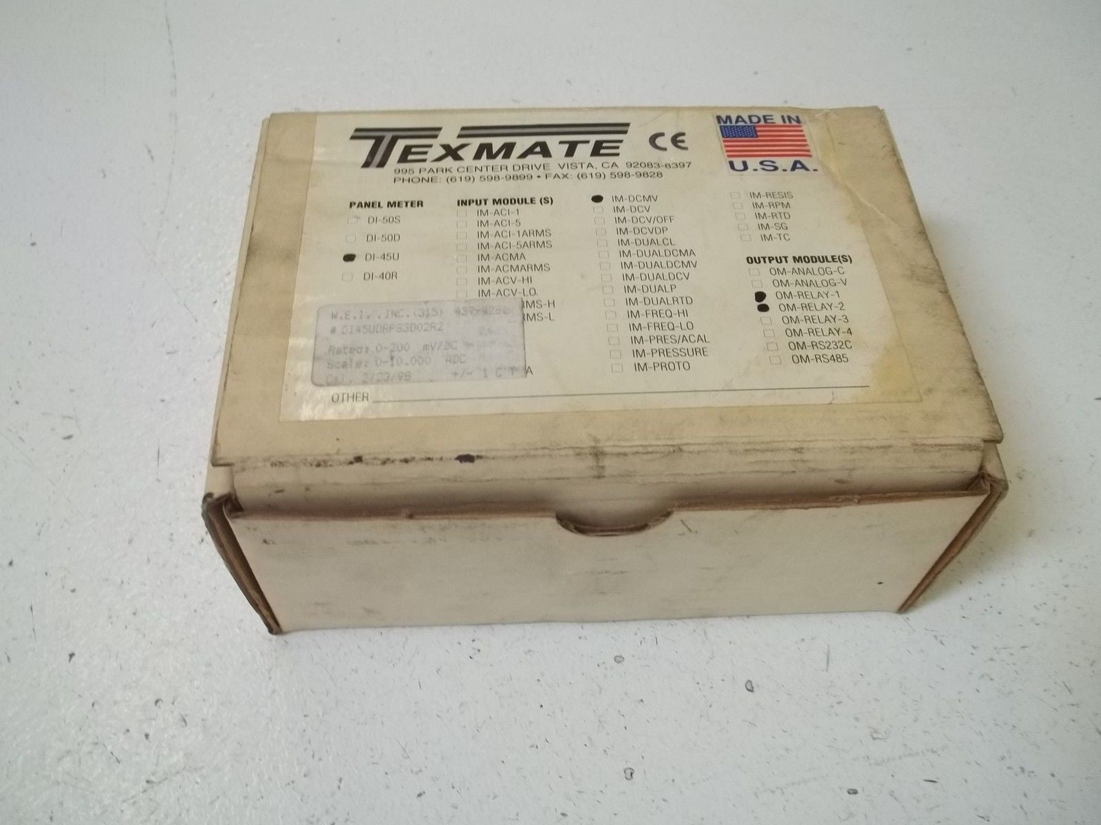 TEXMATE MODEL DI-45U PANEL METER *NEW IN BOX*