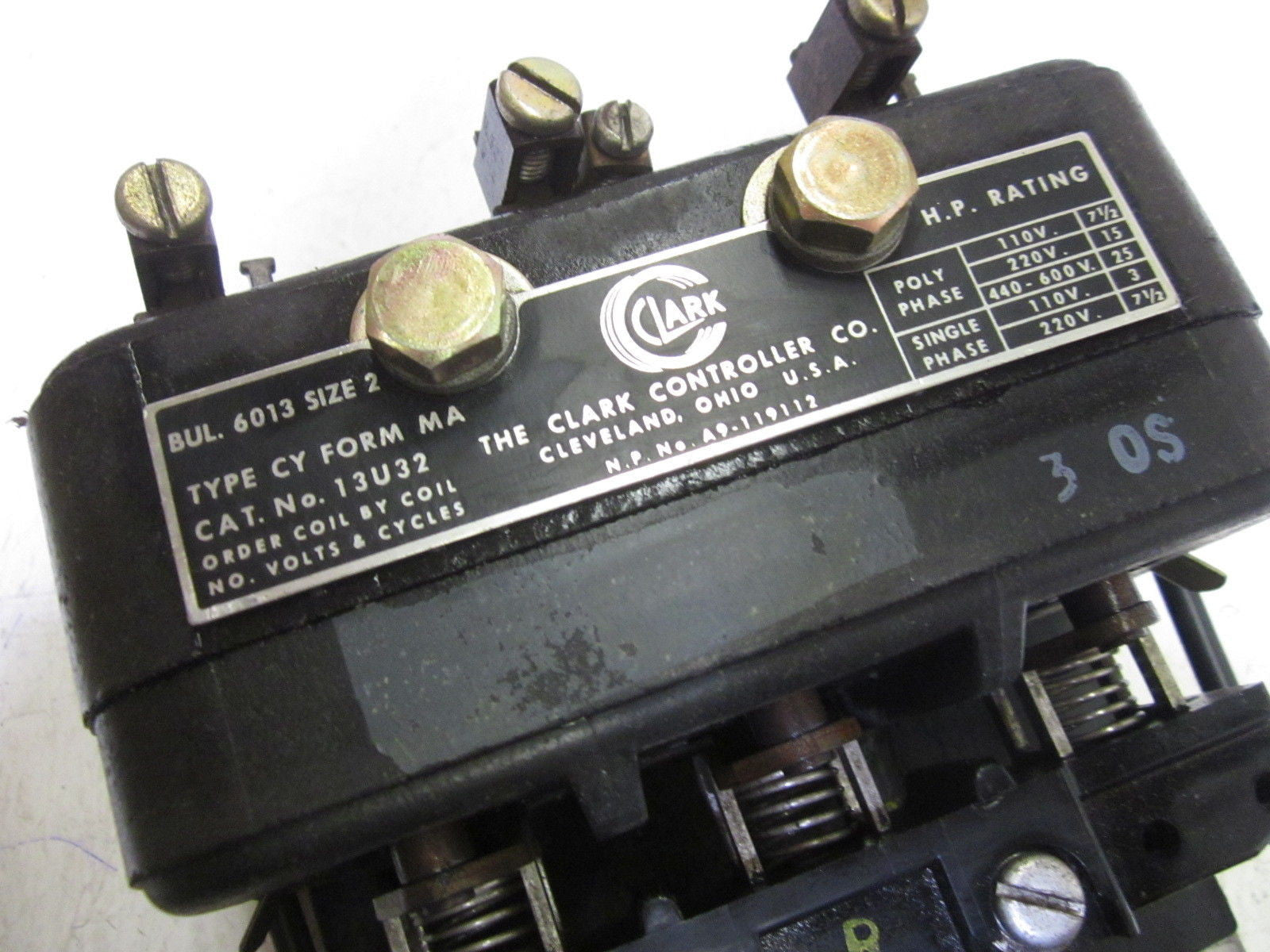 THE CLARK CONTROLLER CO. 13U32 SIZE 2 600V *USED*