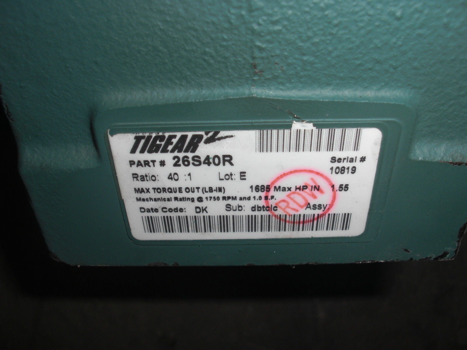 DODGE TIGEAR 2 26S40R GEAR REDUCER 1.55 HP 1750 RPM 40:1 *NEW NO BOX*