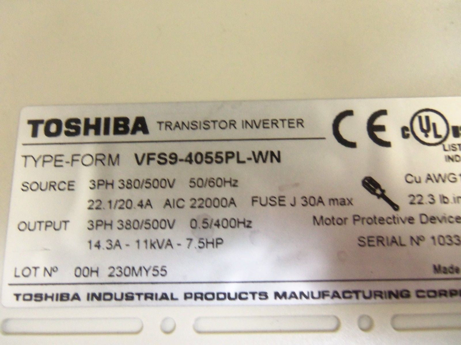 TOSHIBA VFS9-4055PL-WN *USED*