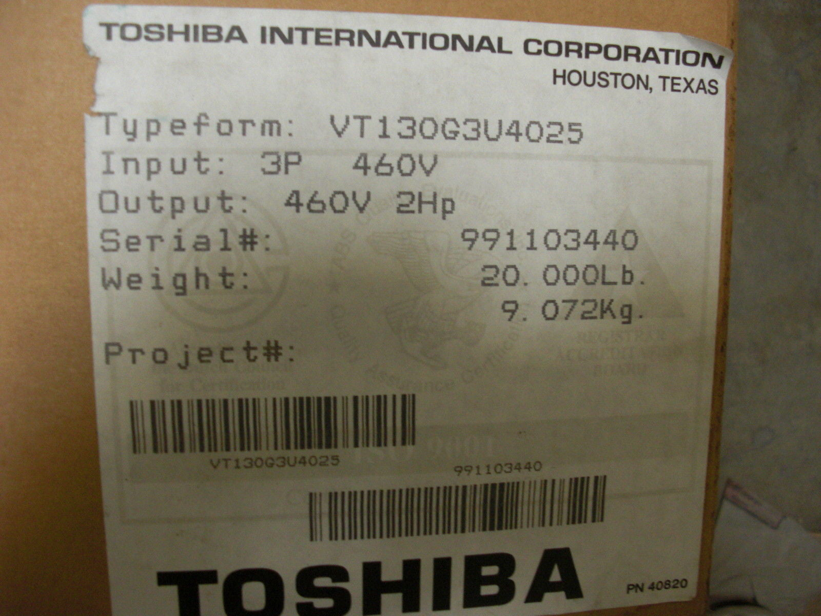 TOSHIBA VT130G3U4025 *NEW IN BOX*
