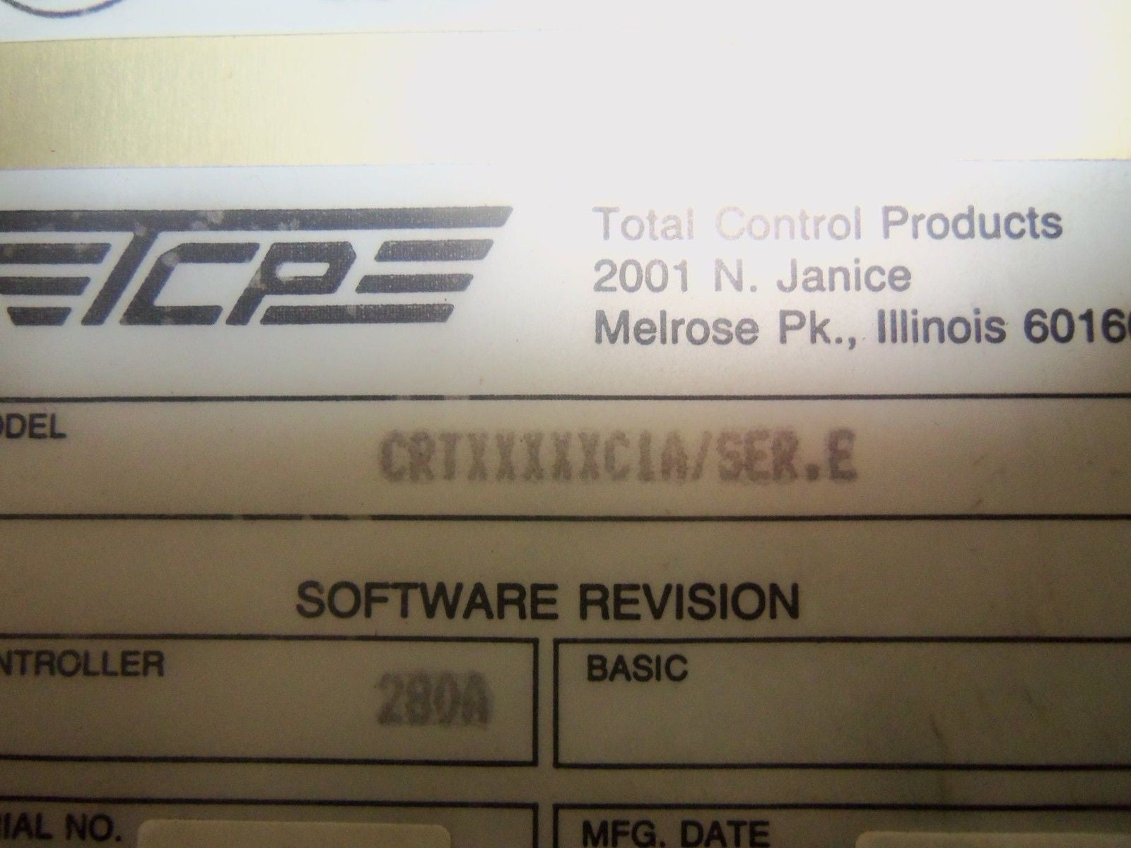 TOTAL CONTROL PRODUCTS CRTXXXXXC1A SERIES E *USED*