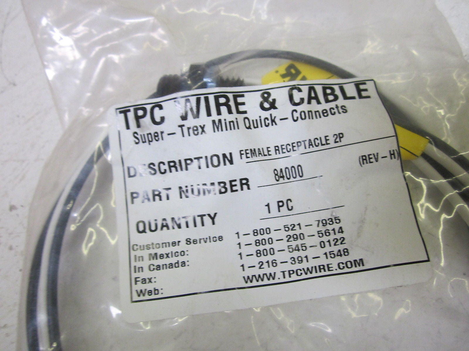 TPC- WIRE & CABLE 84000 REV.H FEMALE RECEP. 2P *NEW IN A FACTORY BAG*