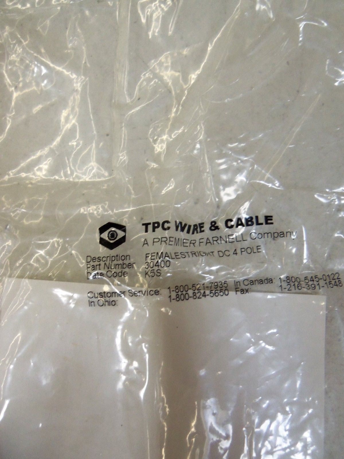 TPC WIRE & CABLE 30400 *NEW IN BAG*