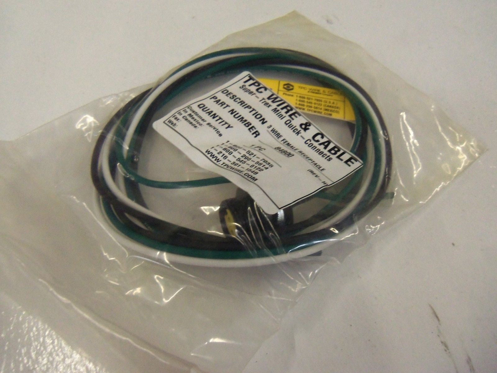 TPC WIRE & CABLE 3 WIRE FEMALE RECEPTACLE 84800 REV. H  *NEW IN BAG*