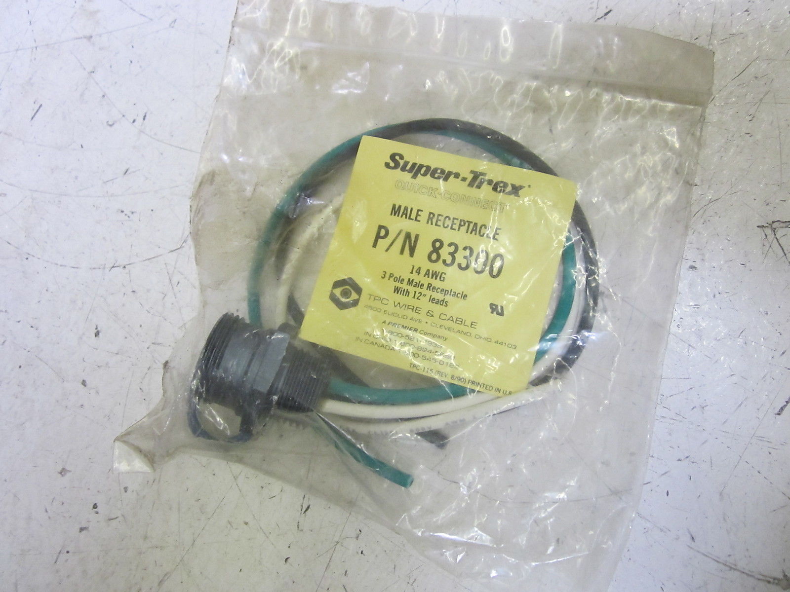 TPC WIRE & CABLE 83300 MALE RECEPTACLE 3P MALE RECEPTACLE *NEW IN A BAG*