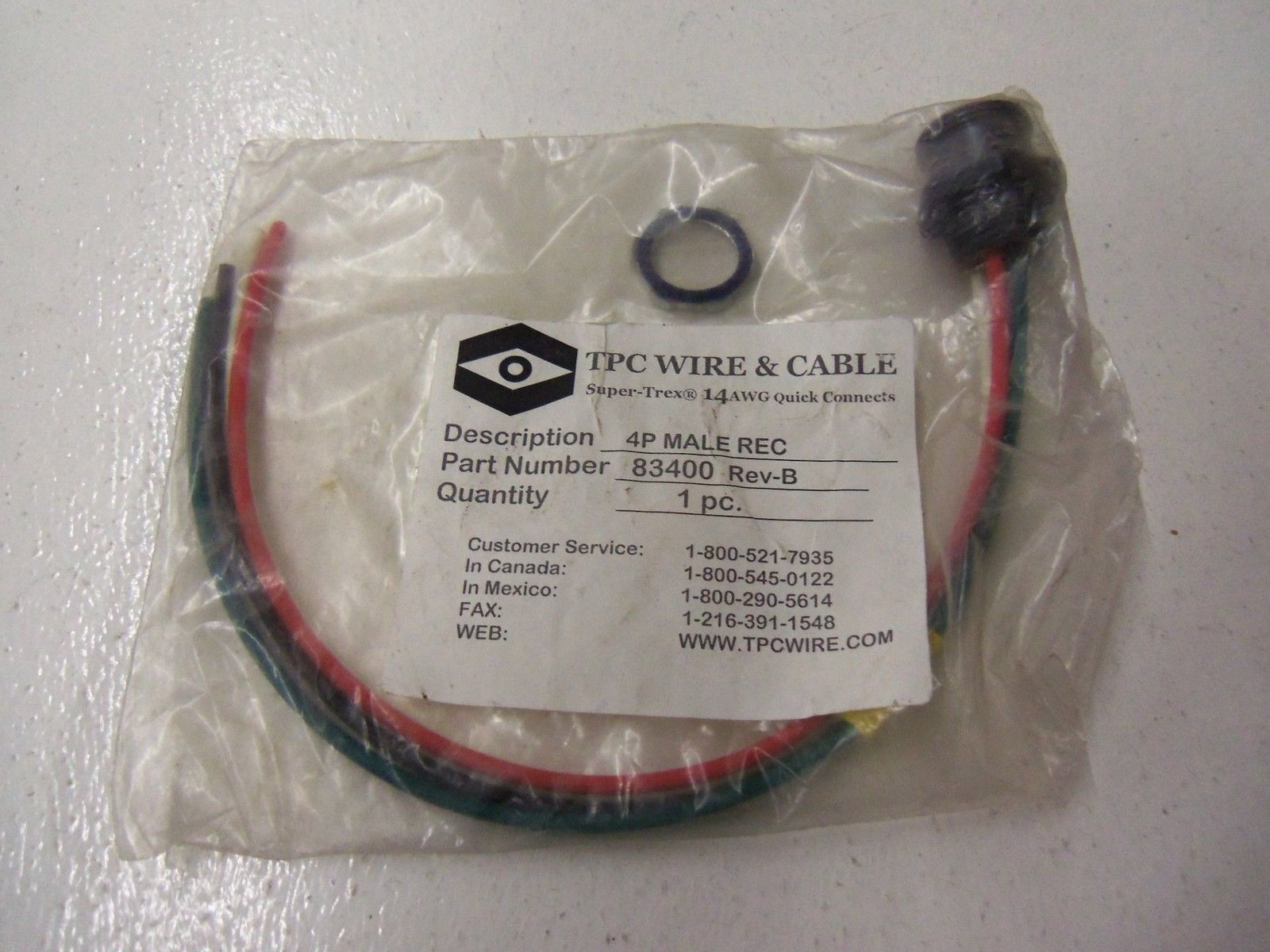 TPC WIRE & CABLE 83400 CORDSET *NEW IN FACTORY BAG*
