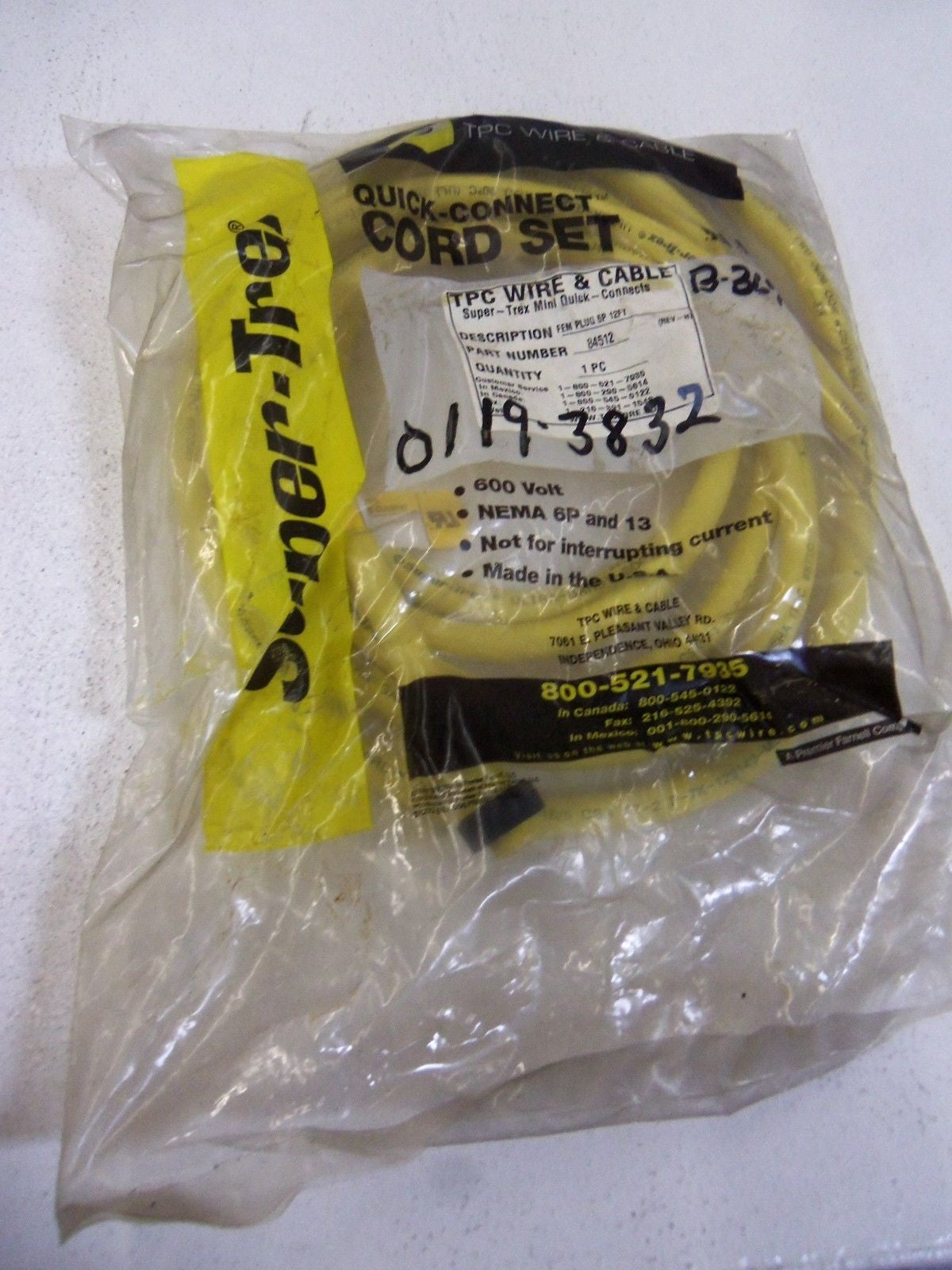 TPC WIRE & CABLE 84512 *NEW IN FACTORY BAG*