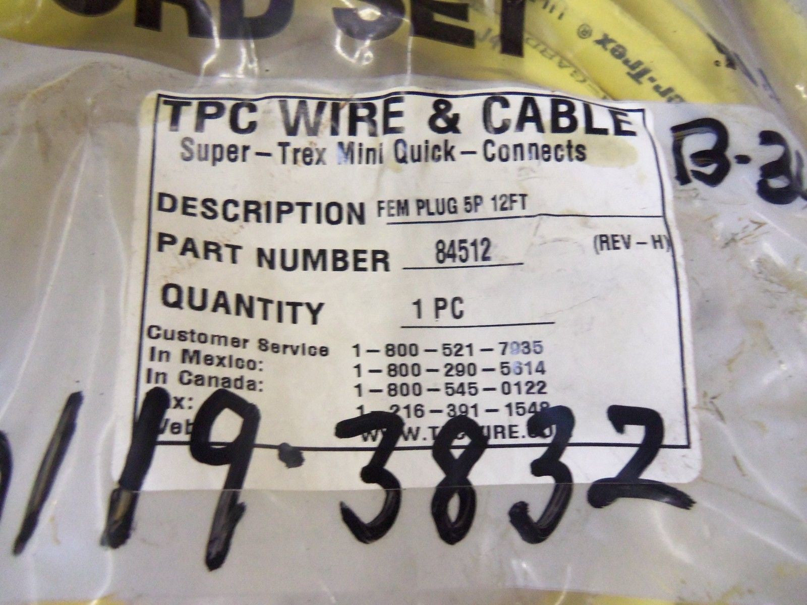 TPC WIRE & CABLE 84512 *NEW IN FACTORY BAG*